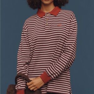 Damson Madder Remie Rugby Striped Red Polo Collar Top US6